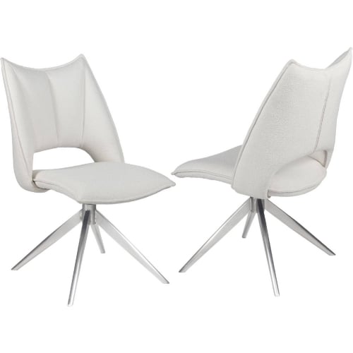 Nora Memory Swivel Dining Chair in White Fabric & Brushed Steel (Set of 2)